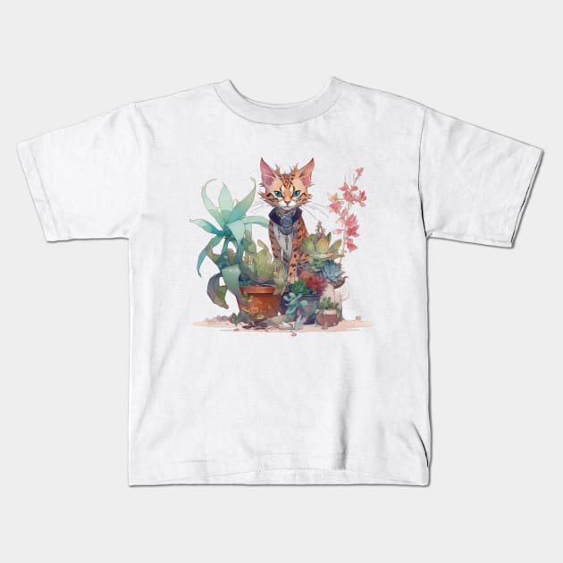 Cute Bengal cat Kids T-Shirt by GreenMary Design